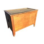A large insulated panelled cabinet, the rectangular drop-in lid with felt lining, the chest with