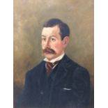 Late Victorian oil on board, bust portrait of a moustachioed young gentleman, unsigned, in leaf