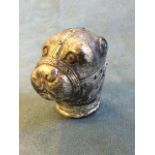 A sterling silver Victorian style dog vesta modelled as a muzzled hound with engraved collar dated