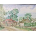 T Lawton, pencil & watercolour, country village street scene with single figure, titled to verso