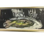 Arnold Daghani, ink & watercolour, yellow fish study, unsigned, laid down & gilt framed. (12.5in x