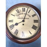 A Victorian mahogany wallclock from Memsie School, the enamelled dial with roman chapters signed