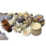 Miscellaneous ceramics including a polka-dot Polish teaset, blue & white, mugs, collectors plates on