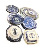 Miscellaneous blue & white including nineteenth century ashets, delft, Portuguese, turrines &