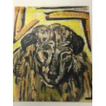 Arnold Daghani, gouache, study of a dog, signed & dated 1954, mounted & framed. (6in x 7.25in)