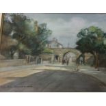 W Hills, watercolour & pastel, Berwick upon Tweed streetscape with view through Scotsgate,