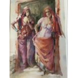 Araceli Booth, pencil & watercolour, two North African ladies in doorway, signed, mounted &