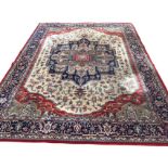 A Belgian made oriental style Van Gogh wool carpet woven with central stepped floral medallion in