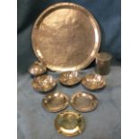 An Eastern silver tray with set of bowls, boxes & covers, and ashtrays, all with entwined banded