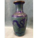 A C20th cloisonné vase with waisted neck, decorated with blue dragons on blue/green cloud wired