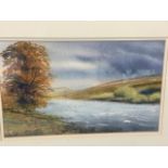 John Cartmel-Crossley, pen & watercolour, river landscape, possibly River Coquet, signed in