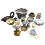 Miscellaneous ceramics including a large blue & white octagonal floral jardiniere, studio pottery,