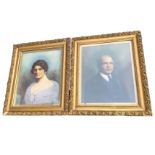 Land, oil on canvas photographs, bust portraits of an Edwardian couple, signed, in gilt & gesso