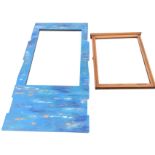 A rectangular mirror in blue painted shaped frame; and a Victorian ash framed mirror with reeded