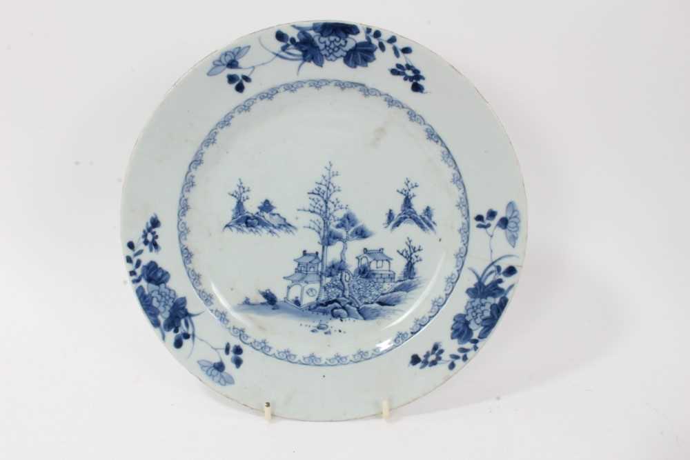 Three pieces of 18th century Chinese blue and white export porcelain, including landscape painted di - Image 2 of 19