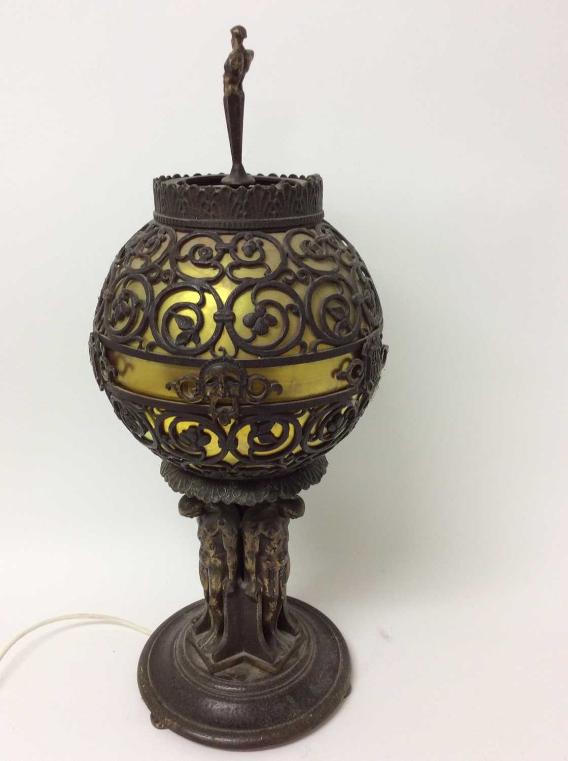 Early 20th century Continental metalware and iridescent glass table lamp - Image 2 of 8
