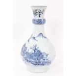 Antique 18th century Chinese blue and white porcelain guglet vase, of hexagonal form, decorated with