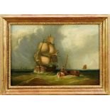 Dutch School, 18th century, oil on panel, marine scene, apparently unsigned, 26 x 37cm, gilt frame