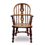 Rare 19th century yew and elm child's Windsor elbow chair