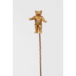 Rare early 20th century gold teddy bear stickpin, the bear with long limbs and beautifully detailed