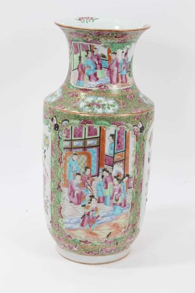 Large 19th century Chinese Canton Famille Rose vase decorated with panels of birds, flowers and figu