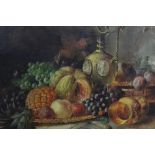 James Poulton oil on canvas still life of fruit and silver gilt