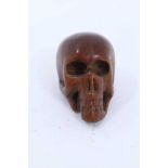 Antique Japanese carved boxwood netsuke, in the form of a skull