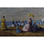 Continental School, 20th century, oil on canvas - A Day on the Beach, indistinctly signed, in glazed