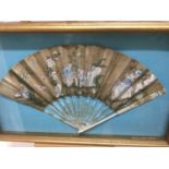 Fine 18th century Chinese painted ivory fan, in box frame