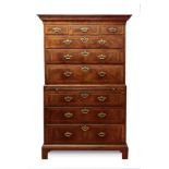 George II walnut veneered chest on chest