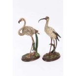 Two Austrian cold painted bronze figures of wading birds stamped Geshultz under tails (2)