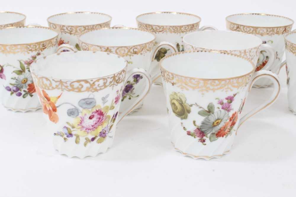 Dresden china tea service, c.1920, of fluted form, painted with floral sprays, including ten coffee - Image 29 of 33