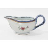 Antique Chinese famille rose Armorial porcelain sauce boat, c.1800, the armorial at the front with m