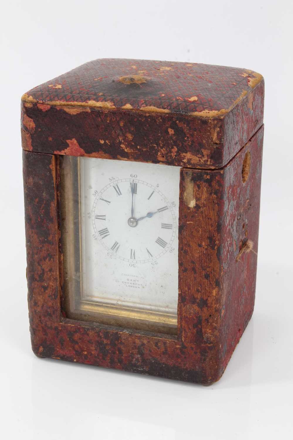 Late Victorian repeating carriage clock retailed by Dent, 35 Cockspur Street, London, striking on go - Image 10 of 12