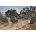 Samuel Colman (1832-1920) pencil, watercolour and bodycolour - A Moroccan landscape with mosques, ap
