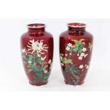Pair of Japanese Ginbari cloisonné enamel vases