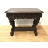 19th century heavily carved oak side table