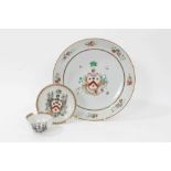 Antique 18th century Chinese Armorial porcelain items, including a tea bowl and saucer, finely paint