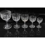 Good set of 20th century cut glass drinking glasses, including six liqueur, six port, six white wine