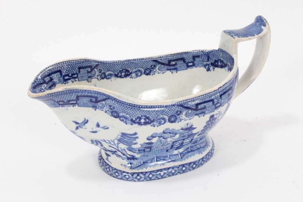 A Miles Mason blue printed teapot stand, impressed mark, and other blue printed items - Image 8 of 28