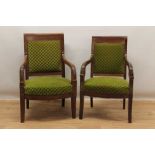 Near pair of early 20th century French Empire style mahogany armchairs