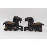 Pair of Indian carved wood boxes in the form of Rams