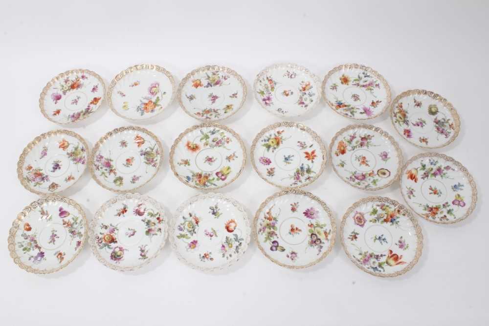 Dresden china tea service, c.1920, of fluted form, painted with floral sprays, including ten coffee - Image 13 of 33