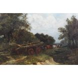 Attributed to Harden Sidney Melville (1824-1894), oil on canvas, a team of horses pulling a timber w