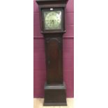 18th century oak cased longcase clock with brass square dial, eight day movement. Bury maker, with