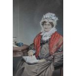 Early 19th century, English School, watercolour - portrait of a lady seated at her work, Elizabeth P