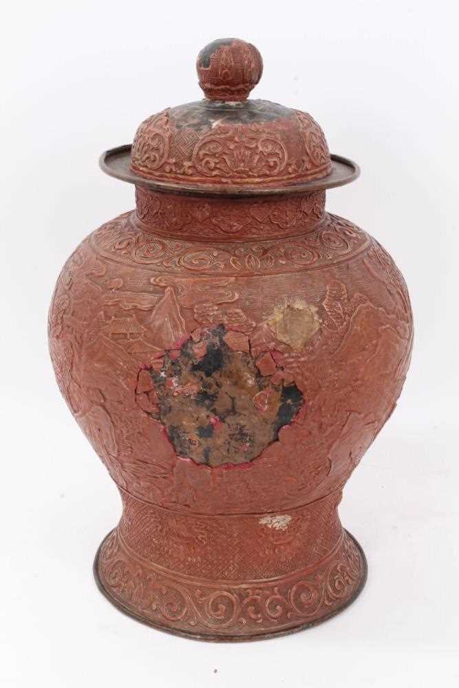 18th/19th century Chinese pressed cinnabar lacquer baluster vase - Bild 6 aus 14