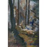 *Ronald Ossery Dunlop (1894-1973), oil on board, a woodland scene, signed, in gilt frame, 24 x 15cm