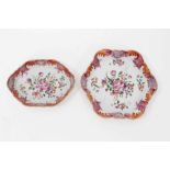 Two 18th century Chinese famille rose porcelain dishes, painted with floral sprays, 12cm and 14cm ac