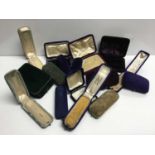Collection of Victorian velvet jewellery boxes, mostly for stick pins and brooches